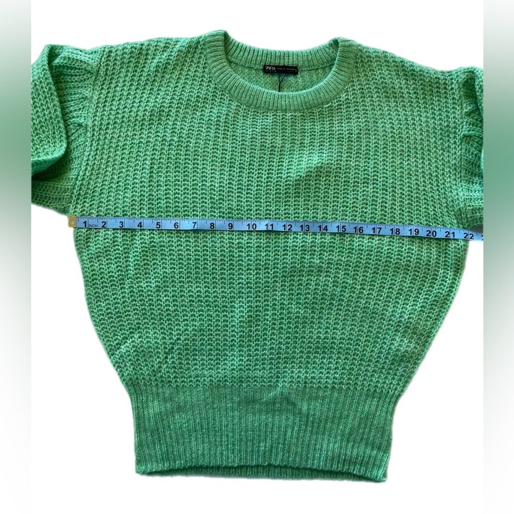 Zara Purl Knit balloon sleeve sweater  Green - Picture 3 of 10